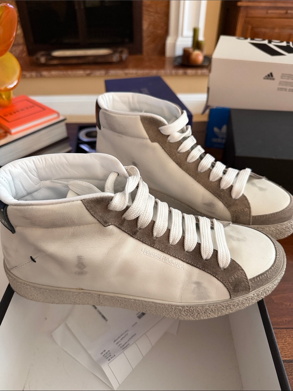 CNC Costume National White and Taupe High-Top Sneakers size 41 menโs New in Box